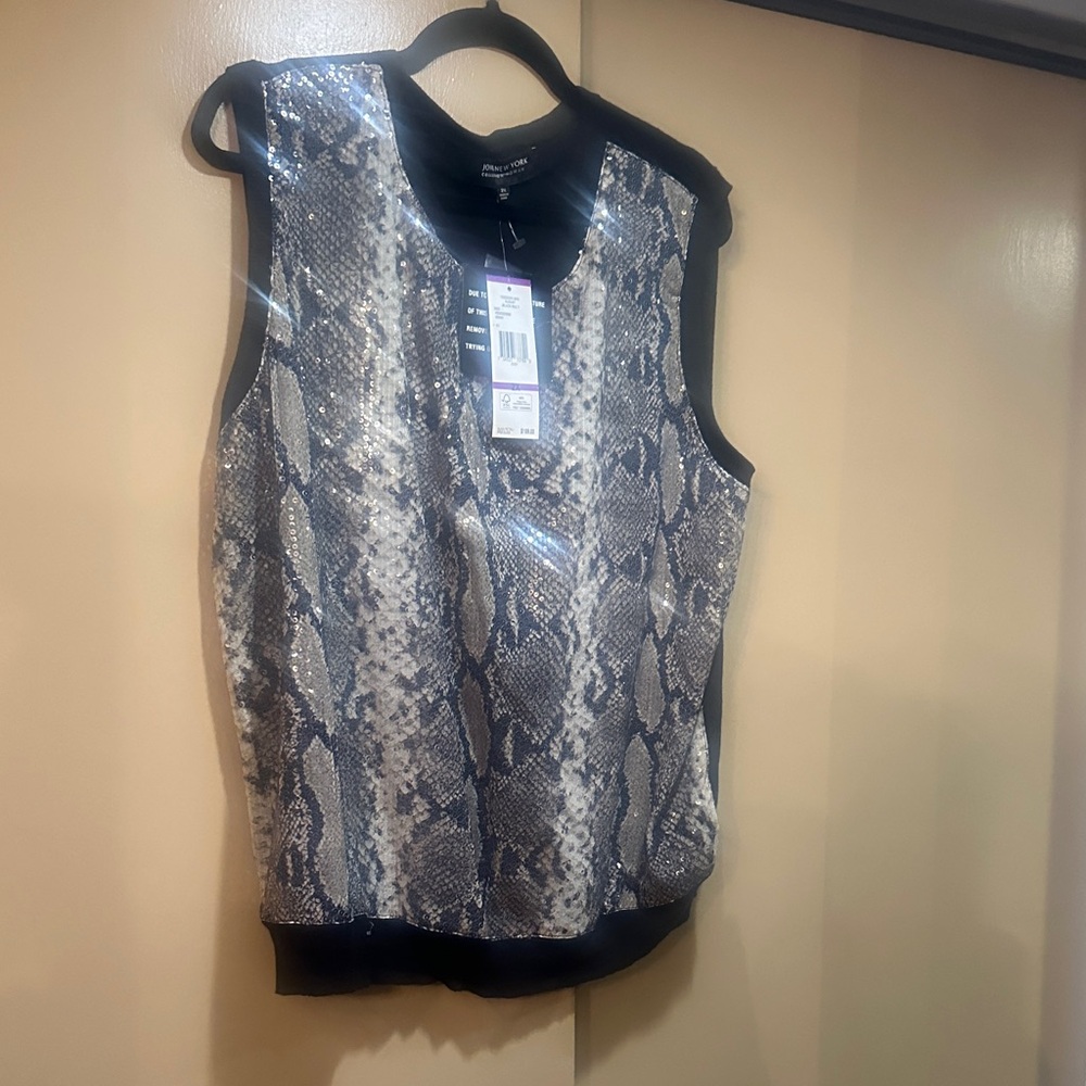 Jones New York Snake Print Sleeveless Vest - Black and Gray